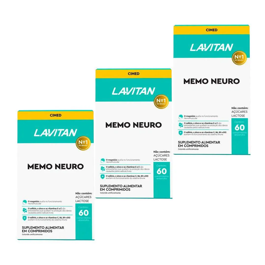 KIT 3 UNIDADES LAVITAN MEMO NEURO CIMED COM 60 CAPSULAS