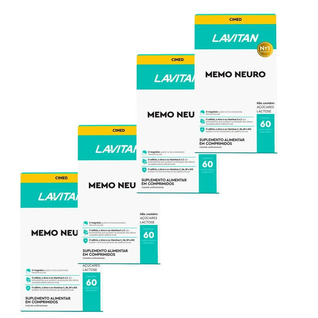 KIT 4 UNIDADES LAVITAN MEMO NEURO CIMED COM 60 CAPSULAS