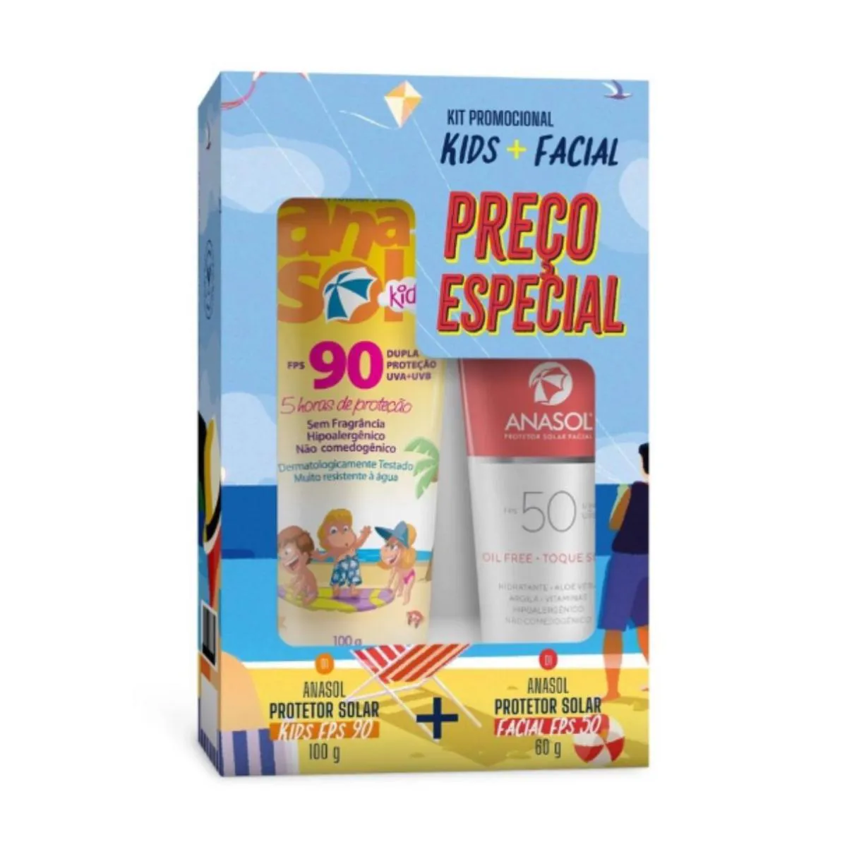 KIT PROTETOR CORPORAL ANASOL KIDS FPS90 100G + FACIAL FPS50 60G