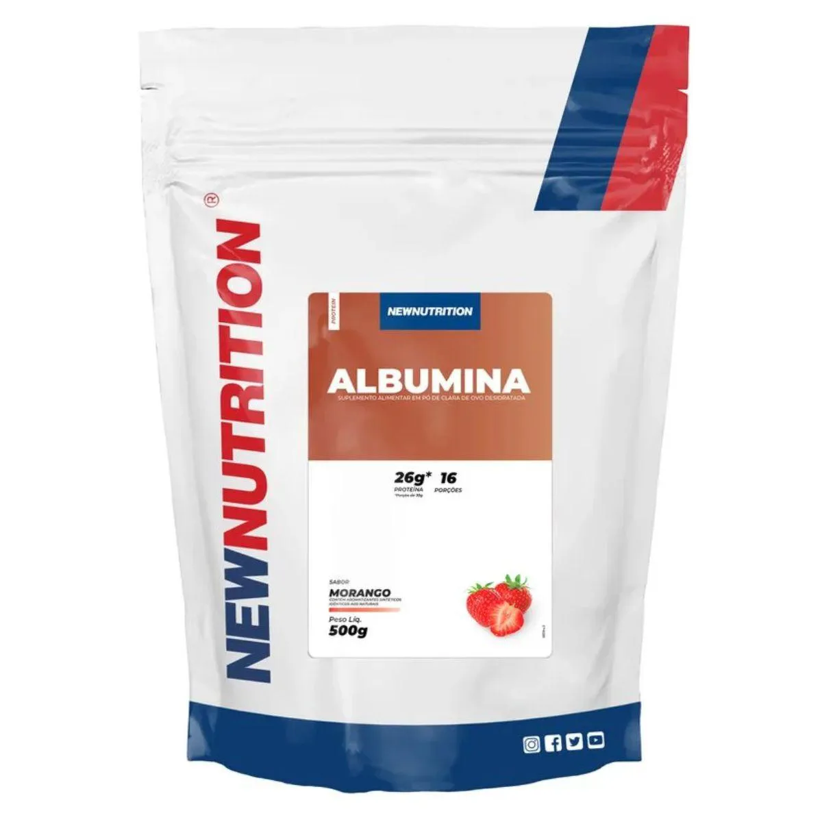 ALBUMINA EM Pó 500G NEW NUTRITION Morango