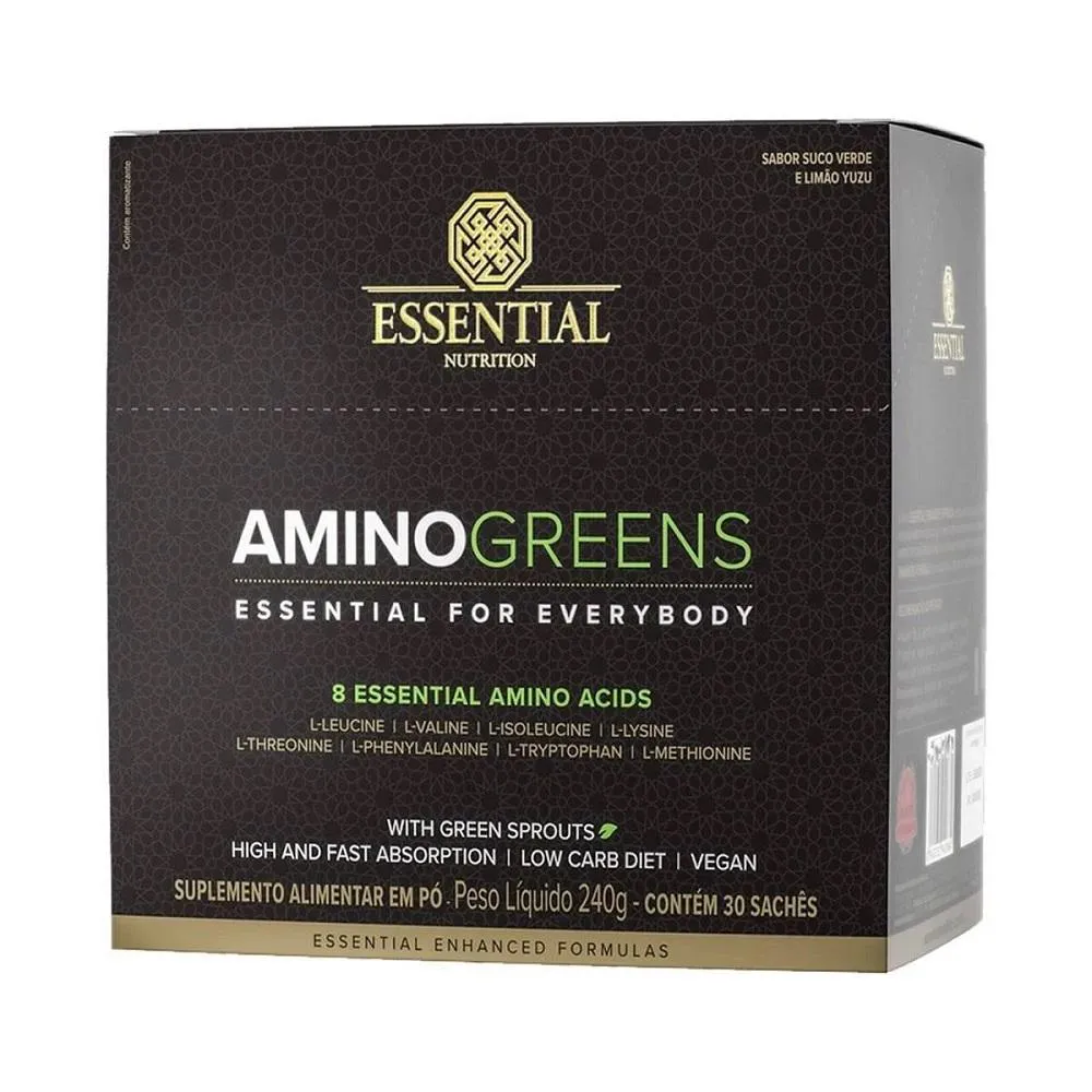 AMINOáCIDO AMINO GREENS VEGANO 240G 30 SACHêS 8G ESSENTIAL Suco Verde