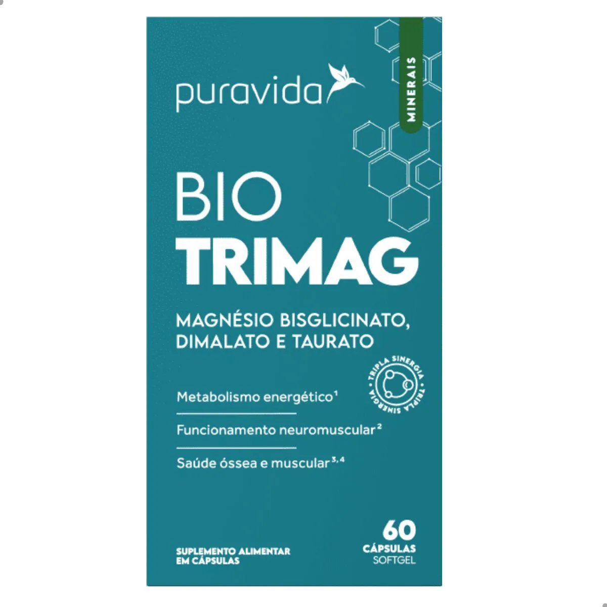 BIO TRIMAG MAGNéSIO DIMALATO TAURATO 60 CáPSULAS PURA VIDA Natural