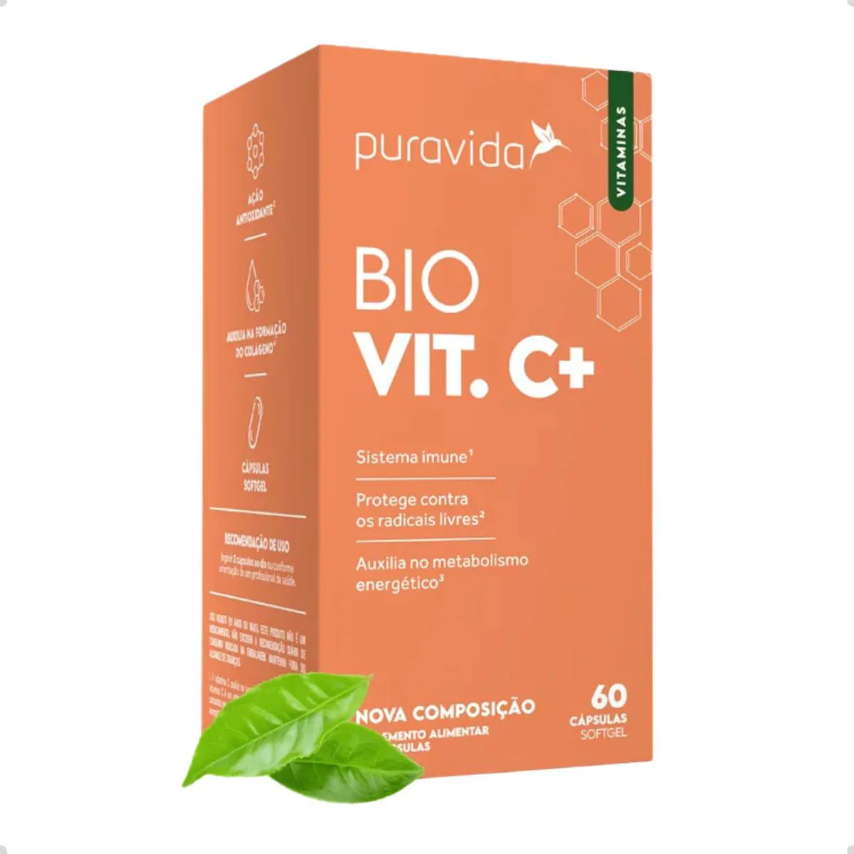 BIO VIT C+ VITAMINA C NOVA FORMULAçãO 60 CáPSULAS PURA VIDA Natural