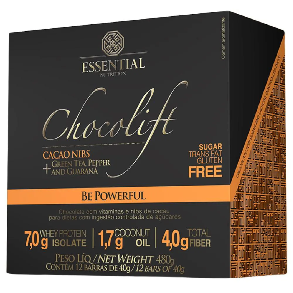 BARRA CHOCOLIFT BE POWERFUL 40G 480G 12 UNIDADES ESSENTIAL Chocolate