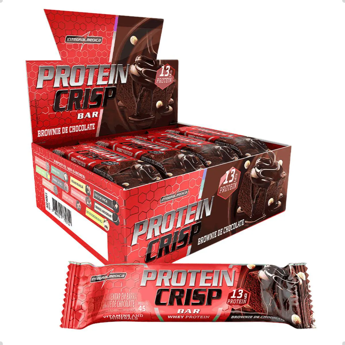 BARRA DE PROTEINA CRISP PROTEIN BAR 12UN 540G INTEGRALMEDICA Brownie DE Chocolate
