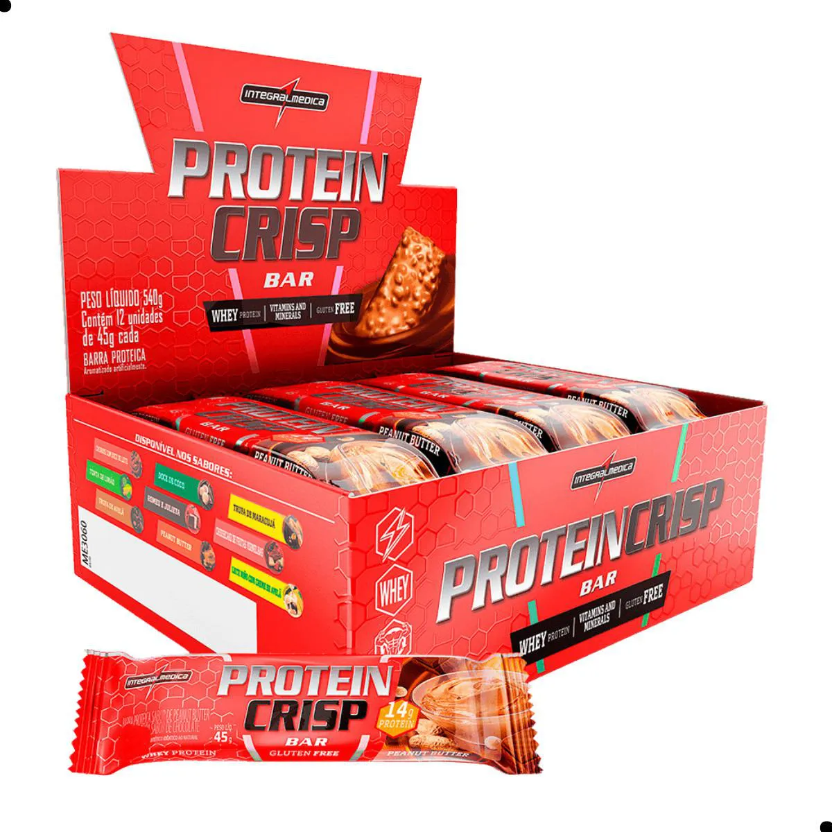 BARRA DE PROTEINA CRISP PROTEIN BAR 12UN 540G INTEGRALMEDICA Peanut Butter Amendoim