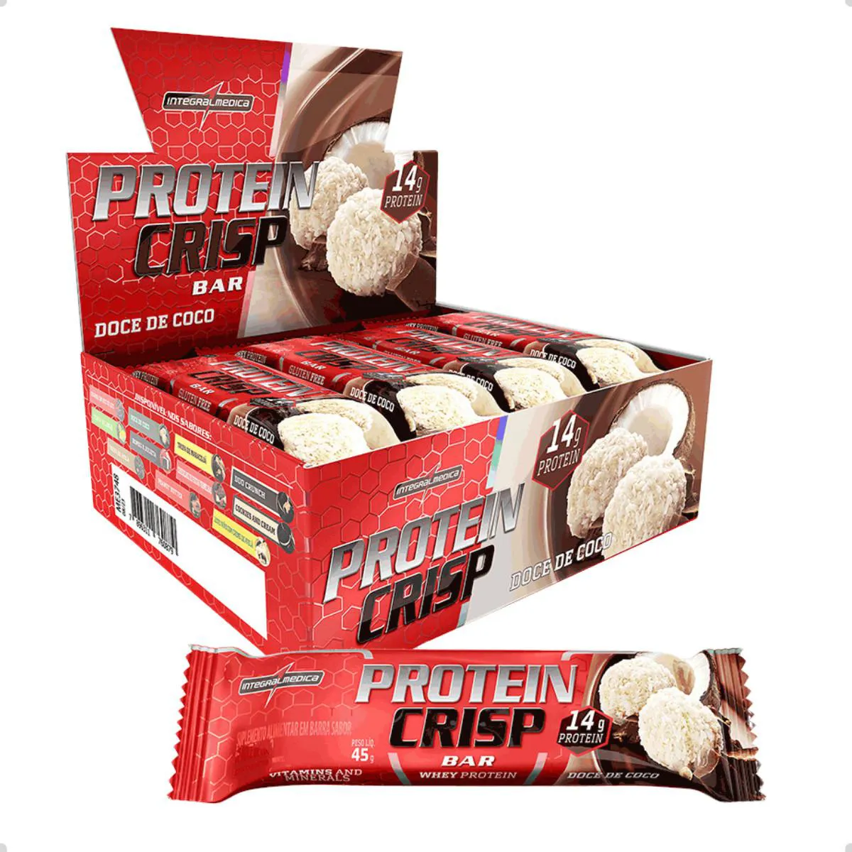 BARRA DE PROTEINA CRISP PROTEIN BAR 12UN 540G INTEGRALMEDICA Doce DE Coco