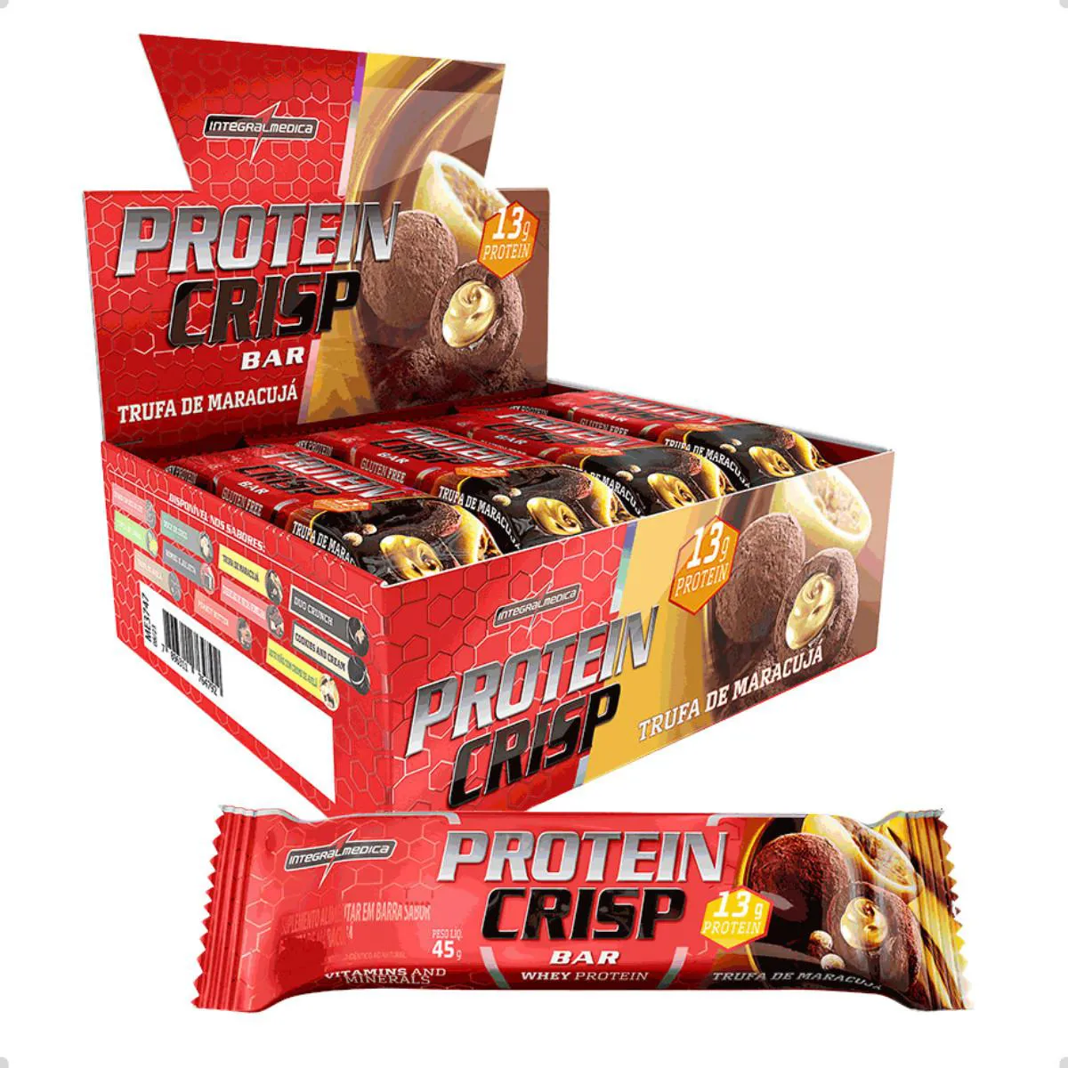 BARRA DE PROTEINA CRISP PROTEIN BAR 12UN 540G INTEGRALMEDICA Trufa DE Maracuja
