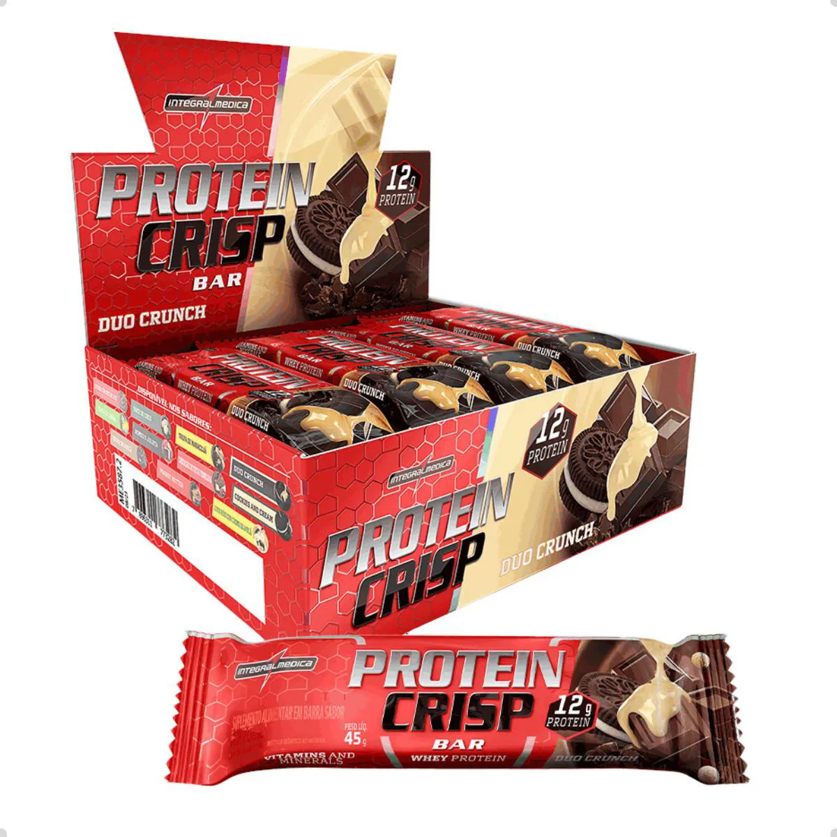 BARRA DE PROTEINA CRISP PROTEIN BAR 12UN 540G INTEGRALMEDICA Chocolate DUO Crunch