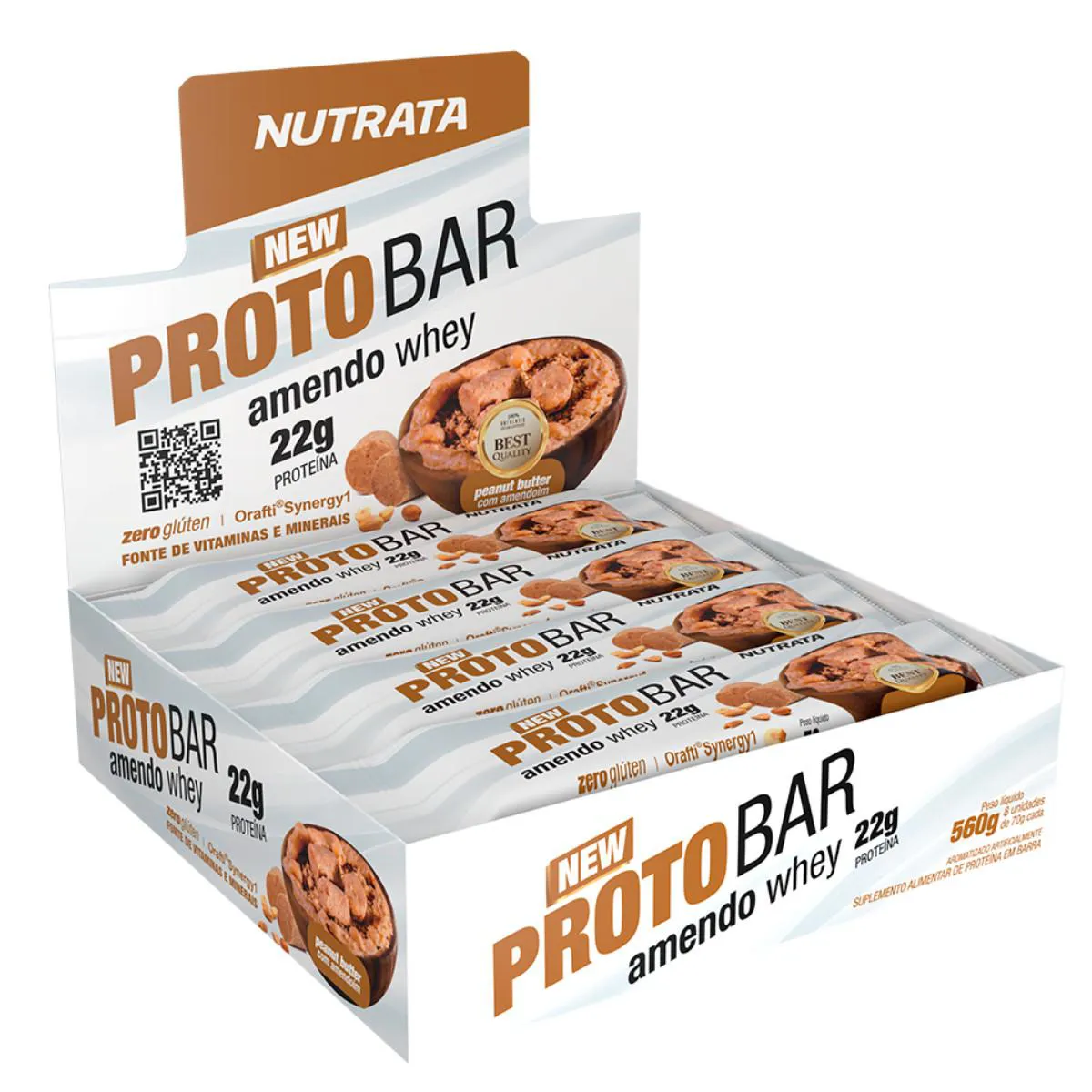 BARRA DE PROTEíNA PROTO BAR 70G 8 UNIDADES NUTRATA Creme DE Amendoim