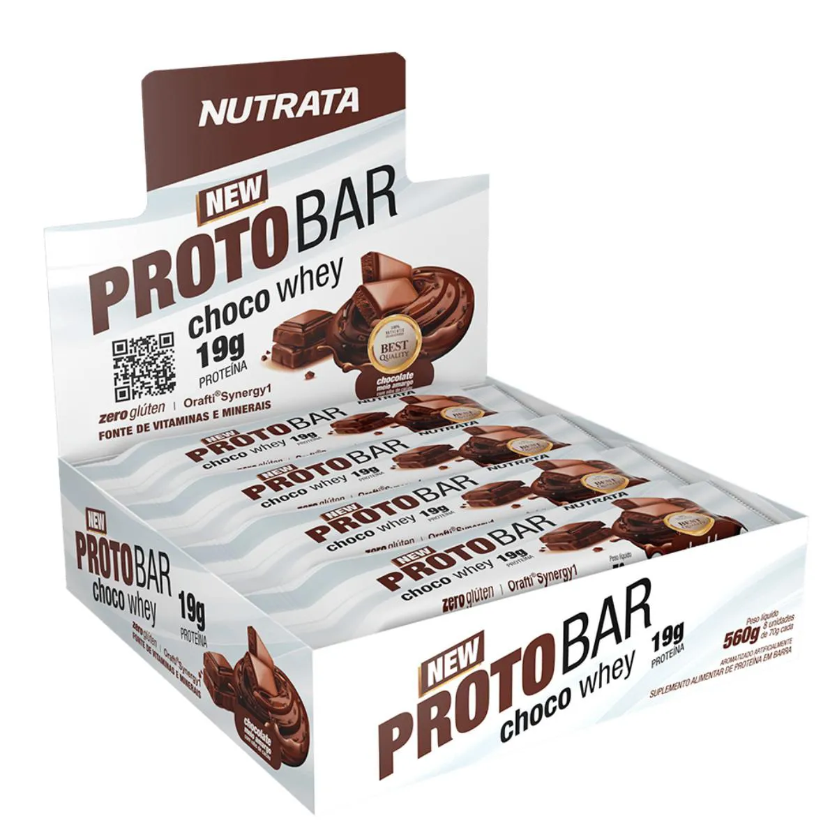BARRA DE PROTEíNA PROTO BAR 70G 8 UNIDADES NUTRATA Chocolate Meio Amargo
