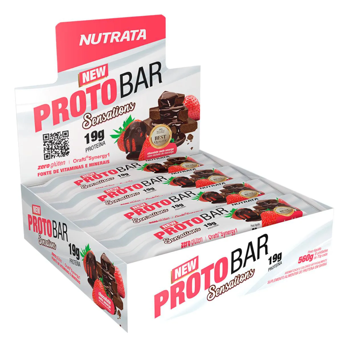 BARRA DE PROTEíNA PROTO BAR 70G 8 UNIDADES NUTRATA Morango COM Chocolate