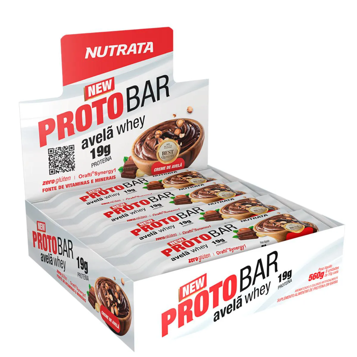 BARRA DE PROTEíNA PROTO BAR 70G 8 UNIDADES NUTRATA Creme DE Avelã