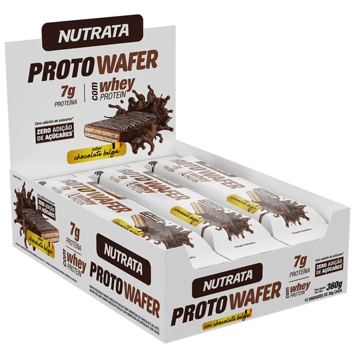 BARRA DE PROTEíNA PROTO WAFER 30G 12 UNIDADES NUTRATA Chocolate Belga