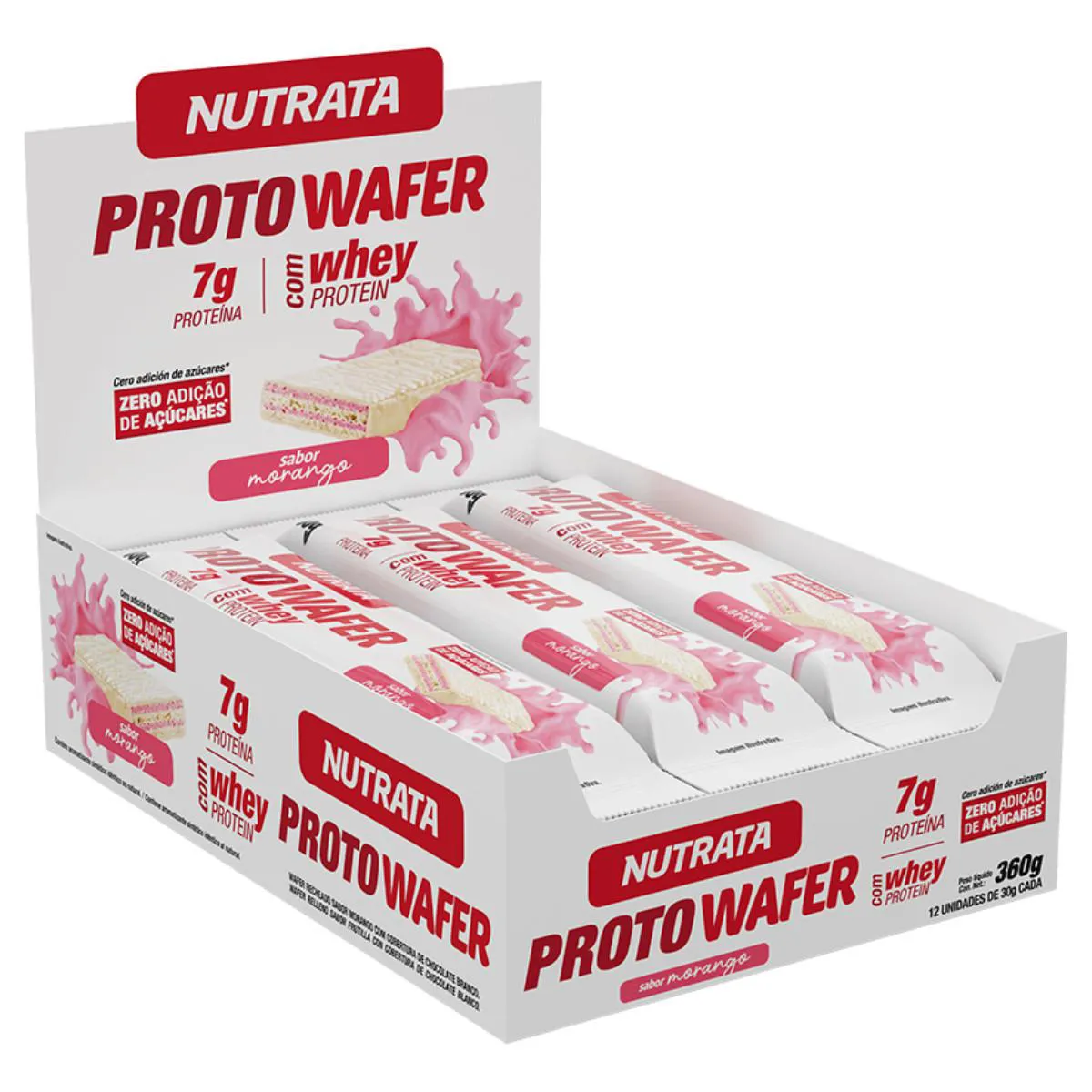 BARRA DE PROTEíNA PROTO WAFER 30G 12 UNIDADES NUTRATA Morango