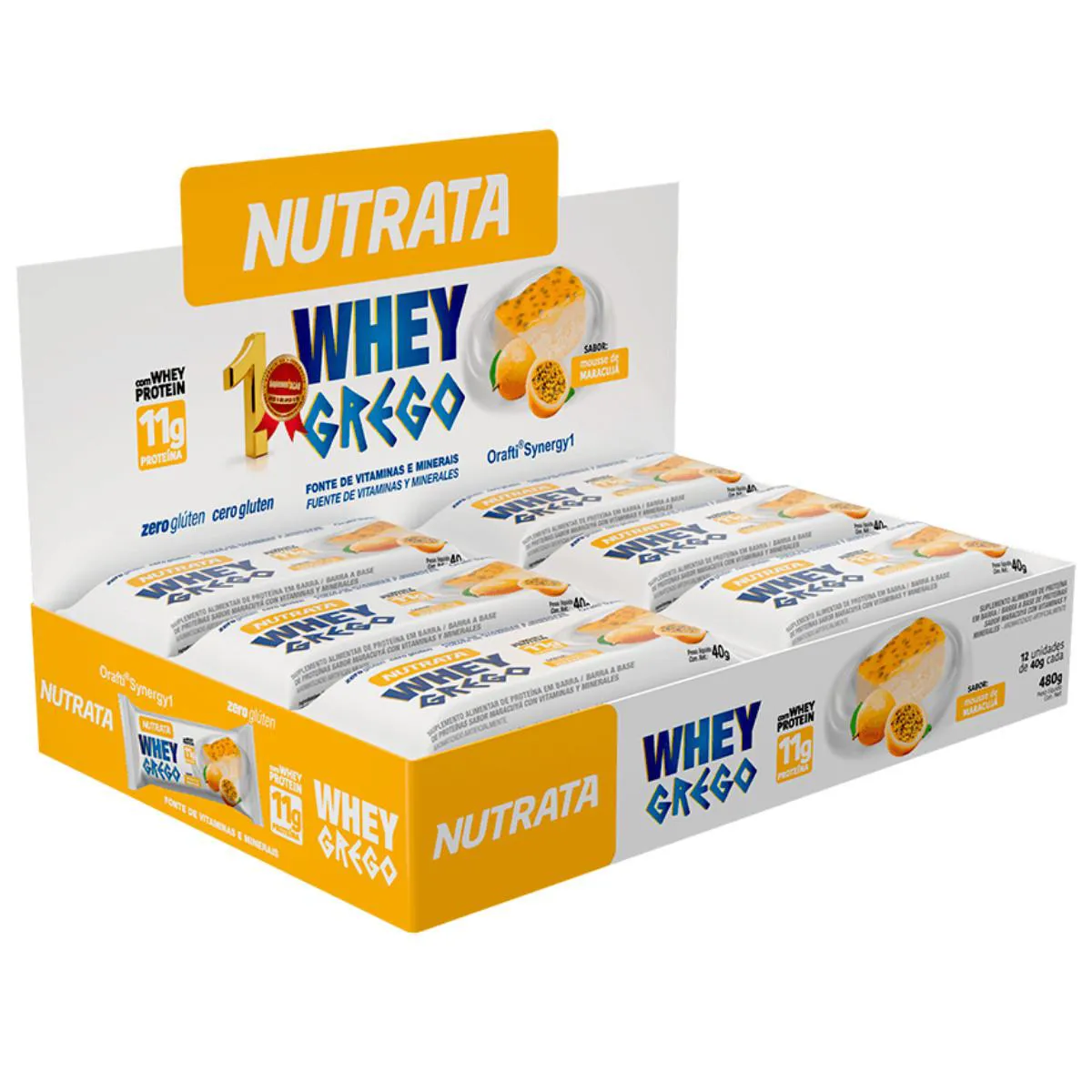BARRA DE PROTEíNA WHEY GREGO 40G 12 UNIDADES NUTRATA Maracuja