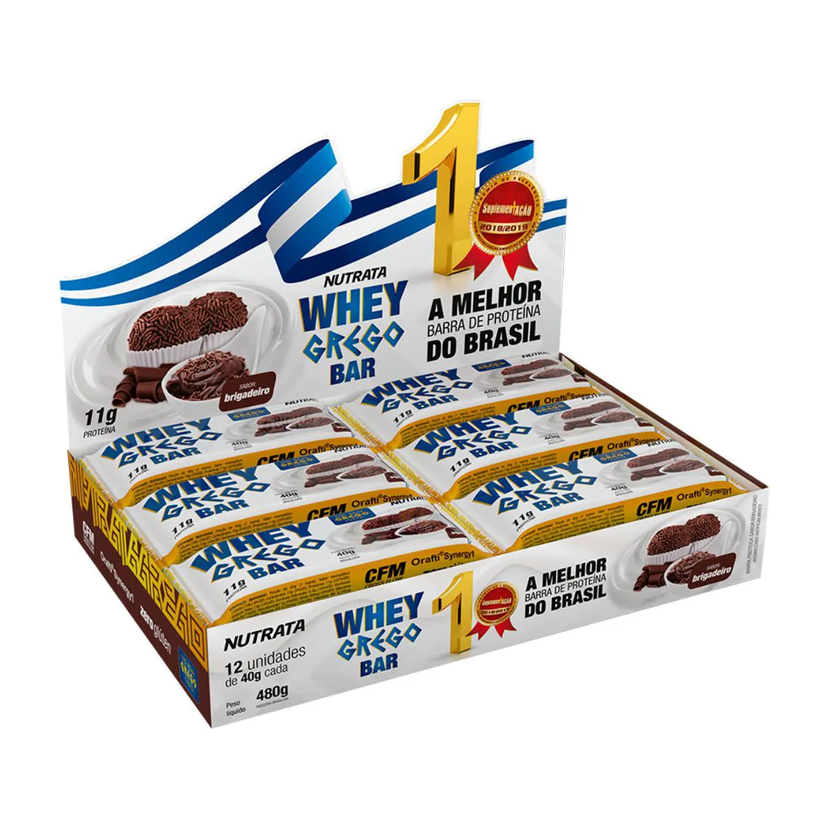 BARRA DE PROTEíNA WHEY GREGO 40G 12 UNIDADES NUTRATA Brigadeiro