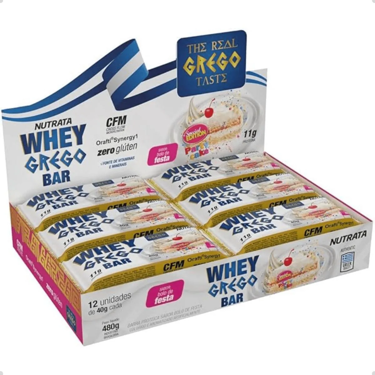 BARRA DE PROTEíNA WHEY GREGO 40G 12 UNIDADES NUTRATA Bolo DE Festa