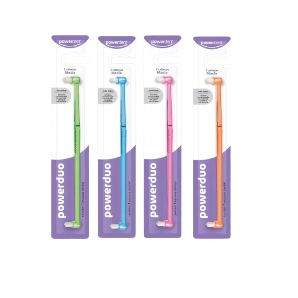 ESCOVA POWERDUO 2 TUFOS COM CERDAS MACIA CORES POWERDENT Azul