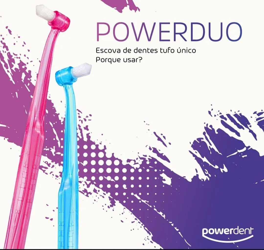 ESCOVA POWERDUO 2 TUFOS COM CERDAS MACIA CORES POWERDENT Rosa