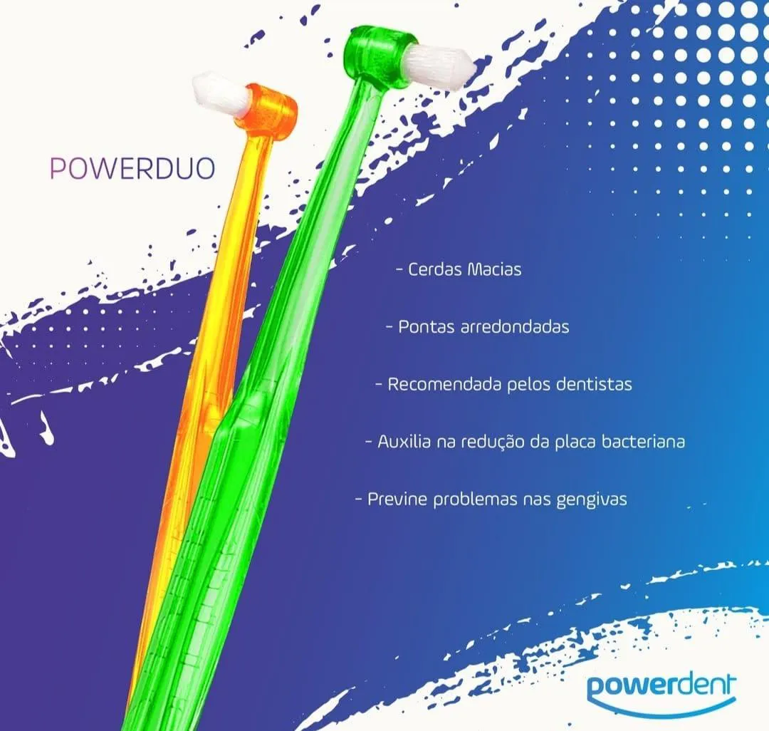 ESCOVA POWERDUO 2 TUFOS COM CERDAS MACIA CORES POWERDENT Laranja