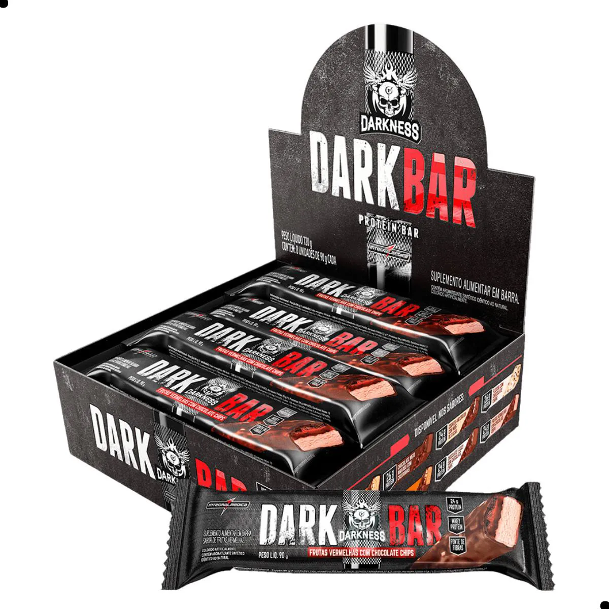BARRA DE PROTEINA DARK BAR PROTEIN 8UN 720G DARKNESS Frutas Vermelhas E Choco Chip
