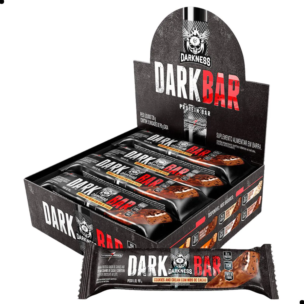 BARRA DE PROTEINA DARK BAR PROTEIN 8UN 720G DARKNESS Cookies AND Cream E Nibs Cacau