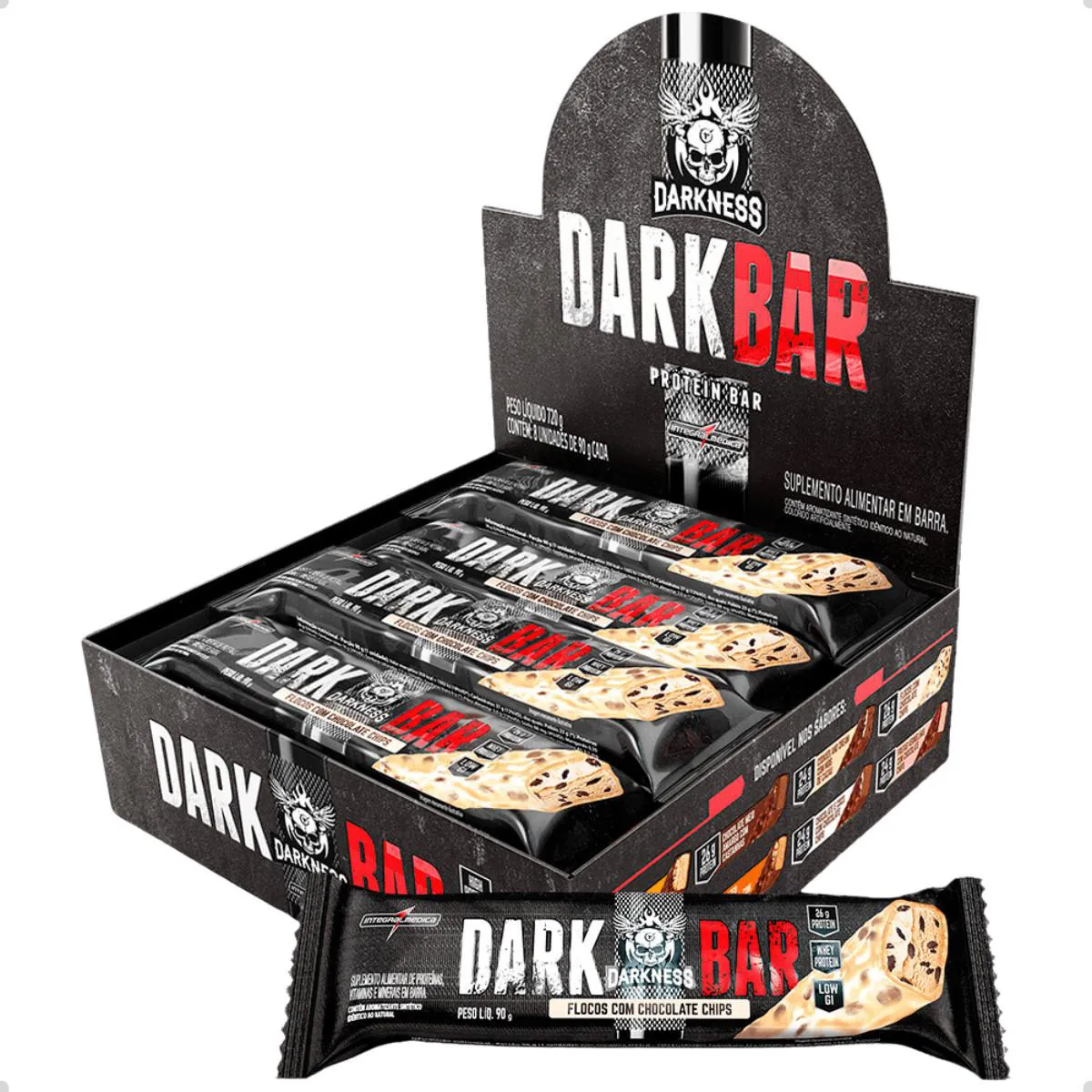 BARRA DE PROTEINA DARK BAR PROTEIN 8UN 720G DARKNESS Flocos E Chocolate Chips