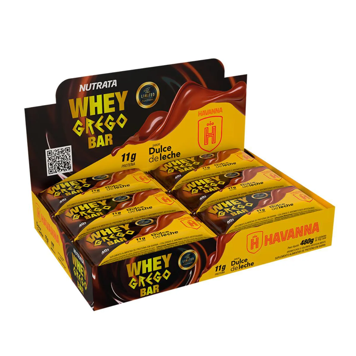 BARRA DE PROTEíNA WHEY GREGO HAVANNA 40G 12 UNIDADES NUTRATA Doce DE Leite