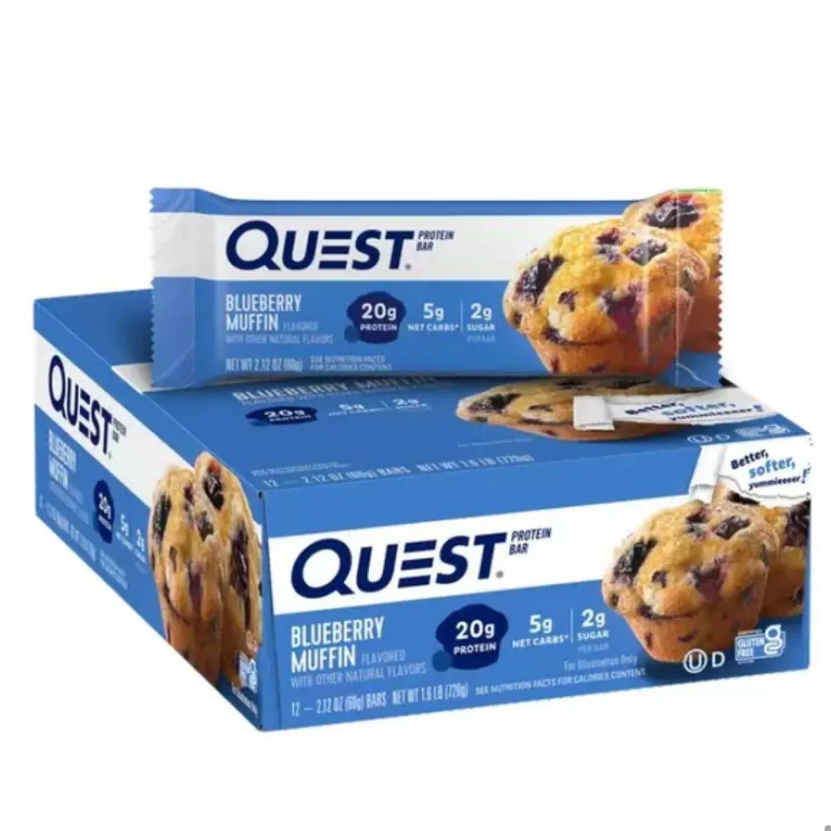 BARRA PROTEIN BAR 20G PROTEINA 12 UNIDADES 720G QUEST Muffin DE Blueberry