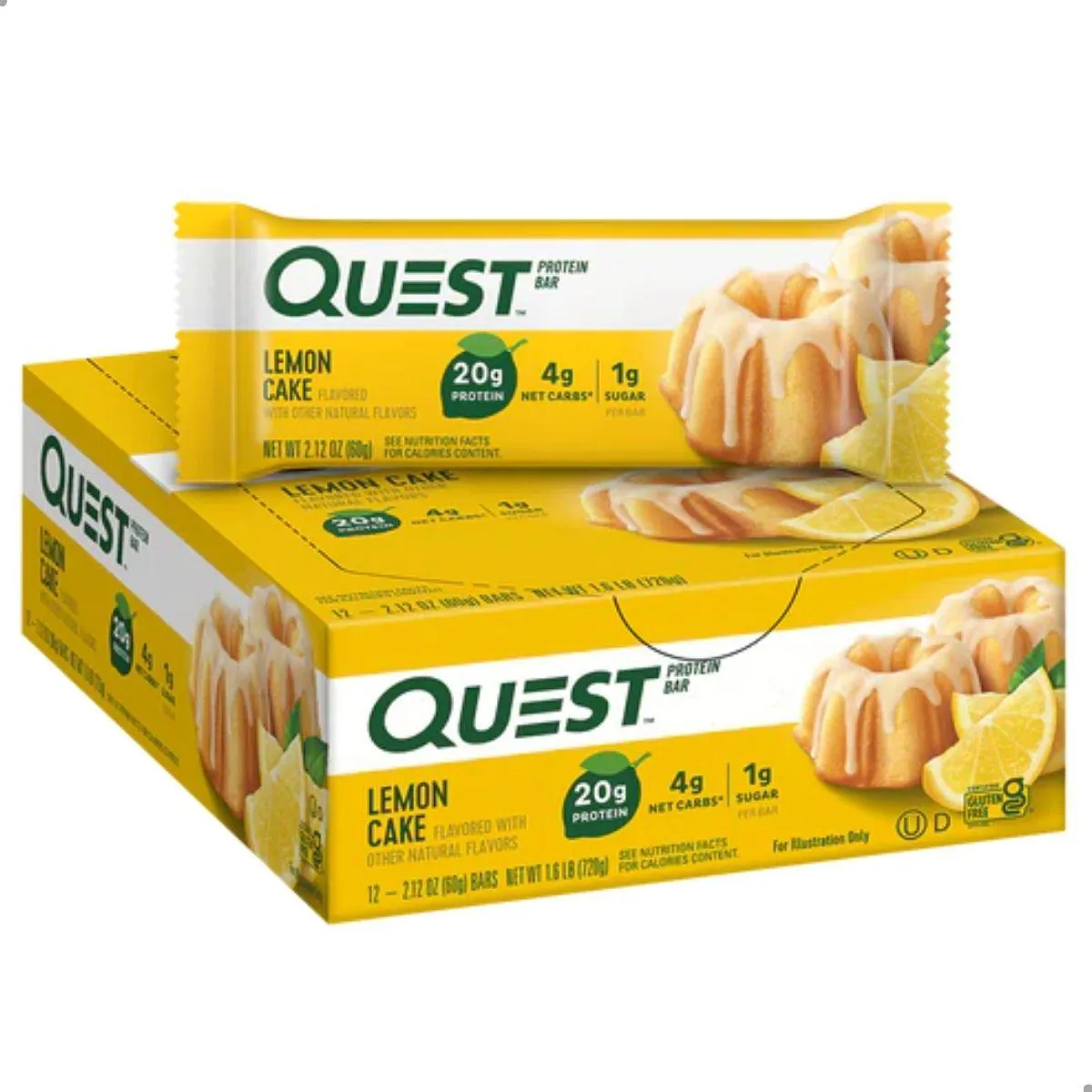 BARRA PROTEIN BAR 20G PROTEINA 12 UNIDADES 720G QUEST Bolo DE Limão