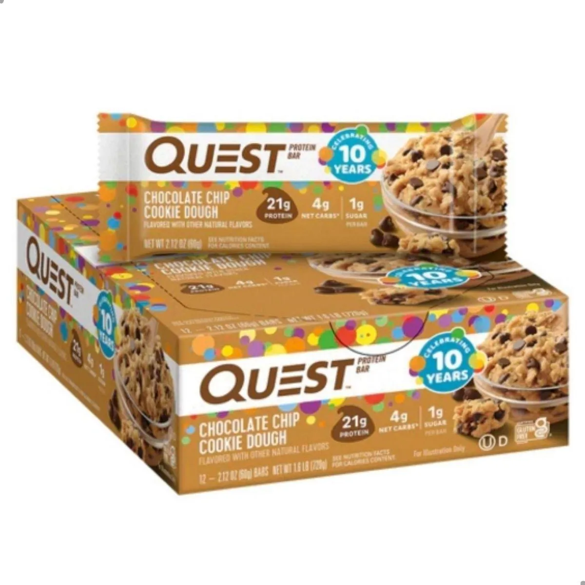 BARRA PROTEIN BAR 20G PROTEINA 12 UNIDADES 720G QUEST Cookies C Gotas DE Chocolate