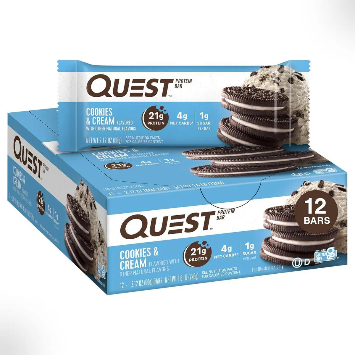 BARRA PROTEIN BAR 20G PROTEINA 12 UNIDADES 720G QUEST Cookies E Cream
