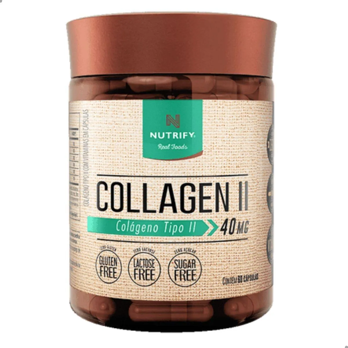 COLLAGEN II 40MG 60 CAPSULAS NUTRIFY SEM Sabor