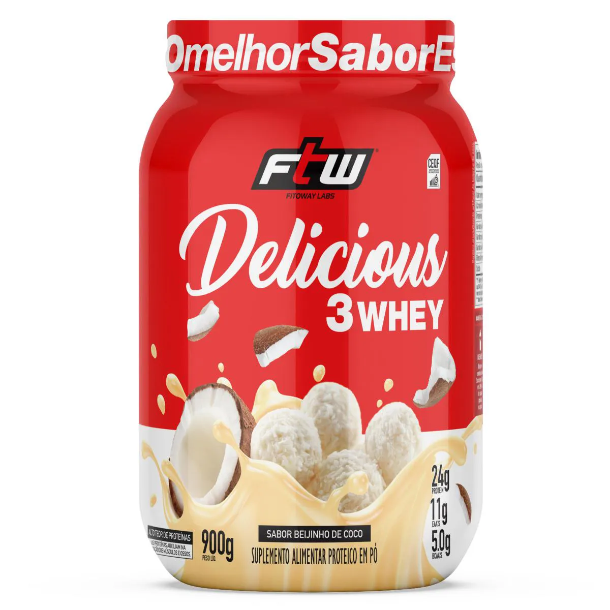 DELICIOUS 3 WHEY PROTEíNA HIDROLISADA CONCENTRADA E ISOLADA POTE 900G SABOR BEIJINHO DE COCO - FTW