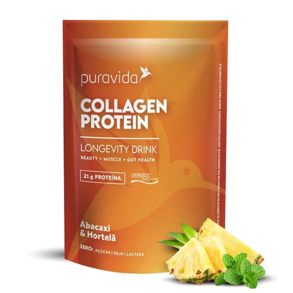 COLLAGEN PROTEIN VERISOL 450G PEPTíDEOS BIOATIVOS PURA VIDA Abacaxi COM Hortelã