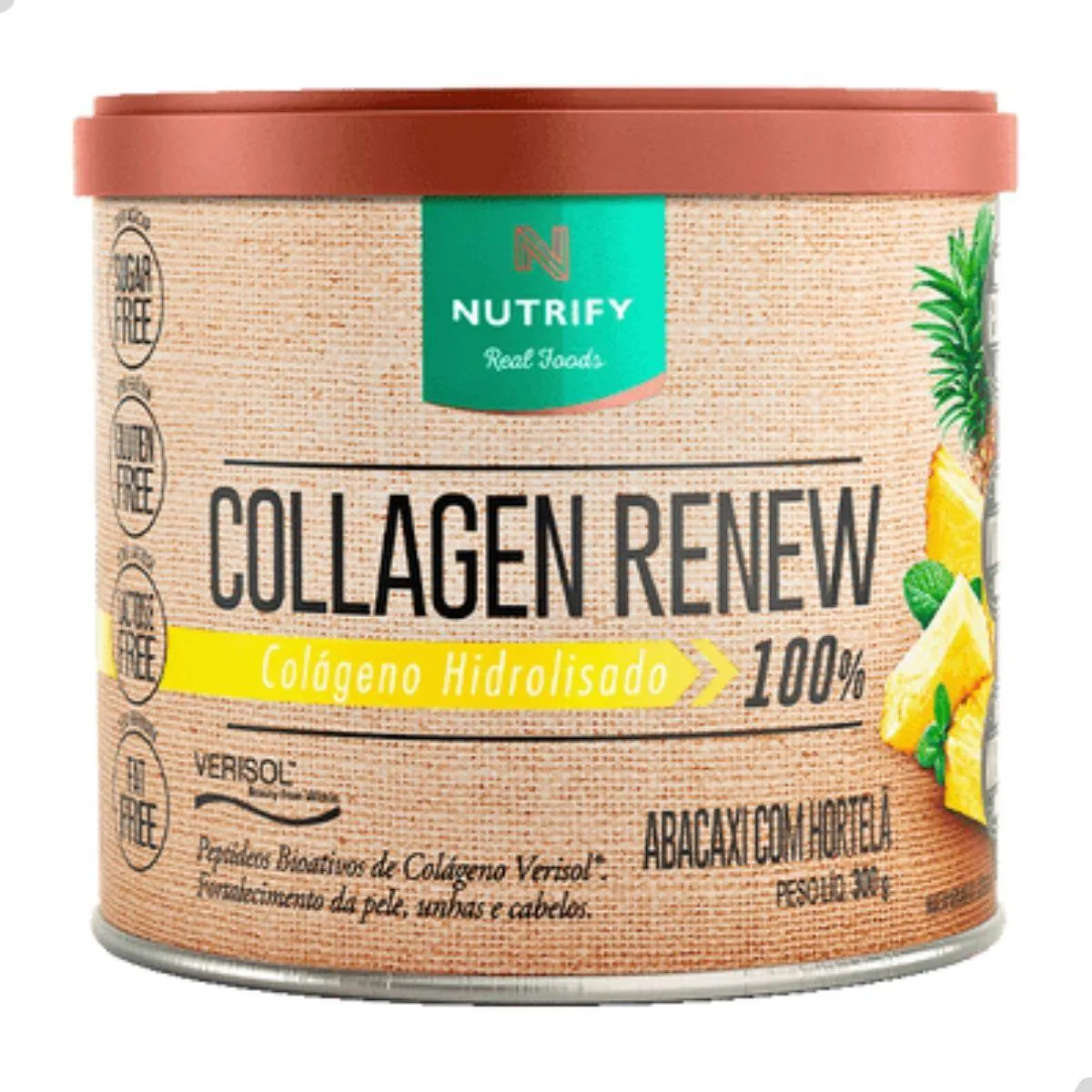COLLAGEN RENEW 100% HIDROLISADO 300G NUTRIFY Abacaxi C Hortelã