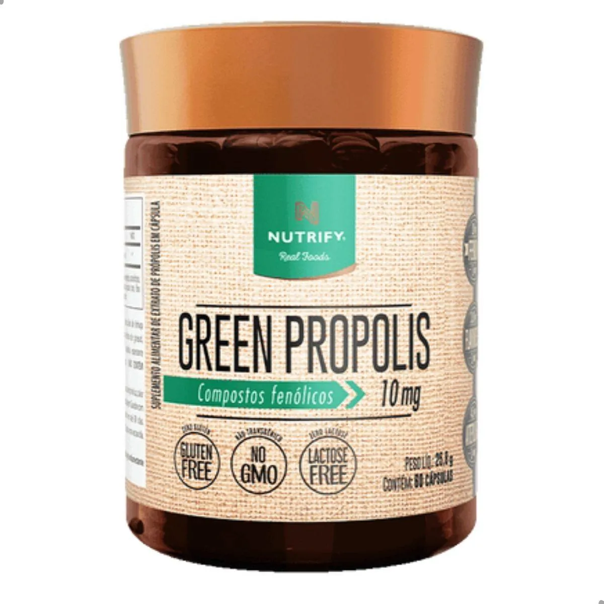 GREEN PROPOLIS EXTRATO VERDE 10MG 60 CAPSULAS NUTRIFY SEM Sabor