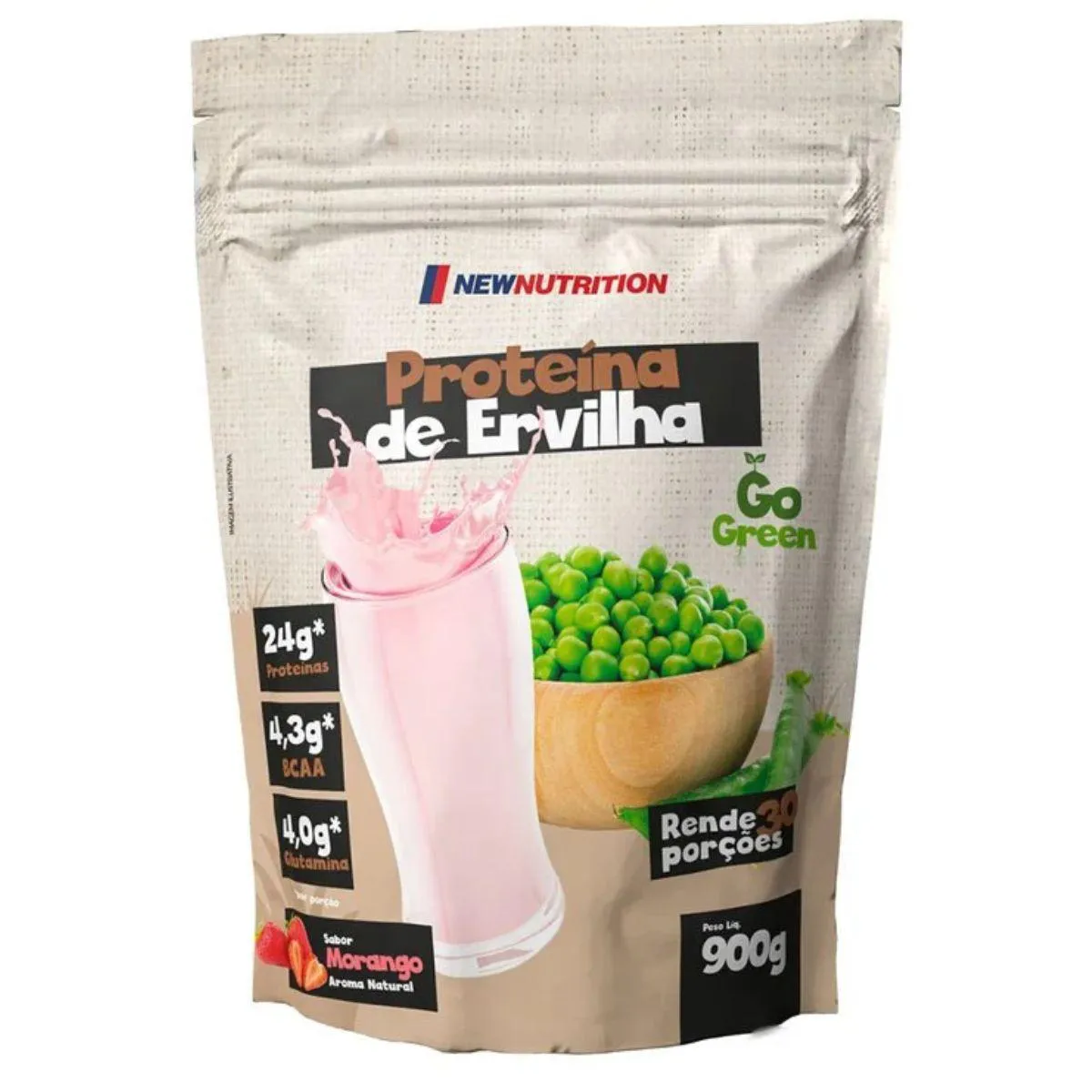 PROTEíNA DE ERVILHA VEGANA ALL NATURAL 900G NEW NUTRITION Morango