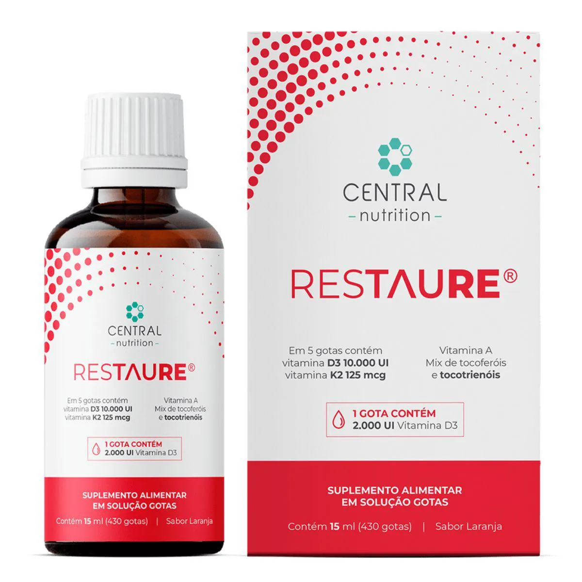 SUPLEMENTO VITAMíNICO RESTAURE VIT D3, K2 E A 15ML CENTRAL Laranja
