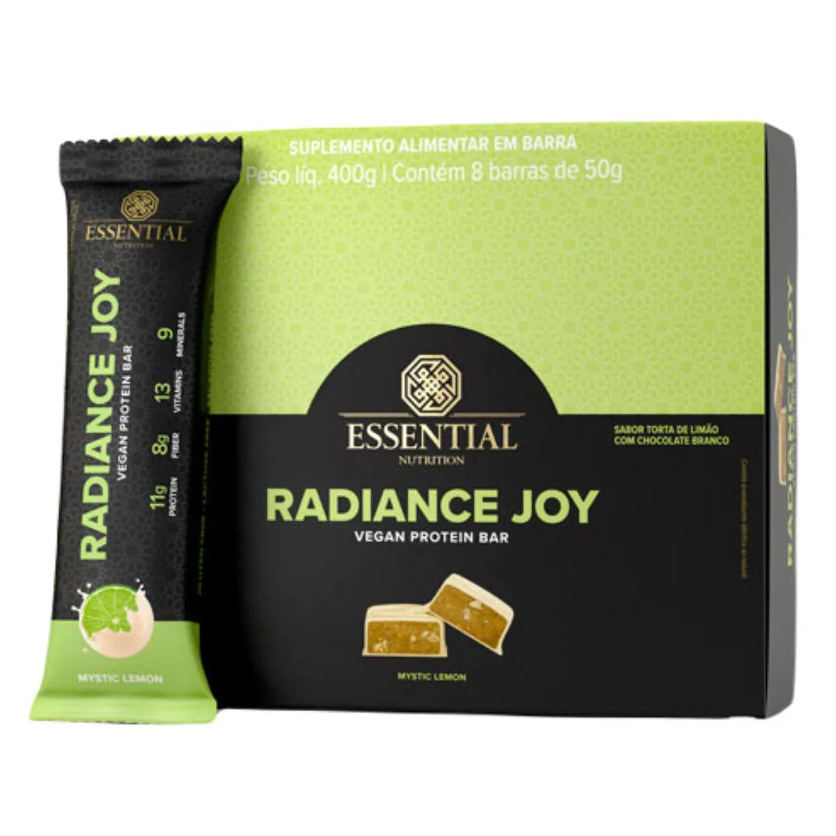 RADIANCE JOY BARRA PROTEINA VEGANA 8 UNID 50G 400G ESSENTIAL Torta DE Limão