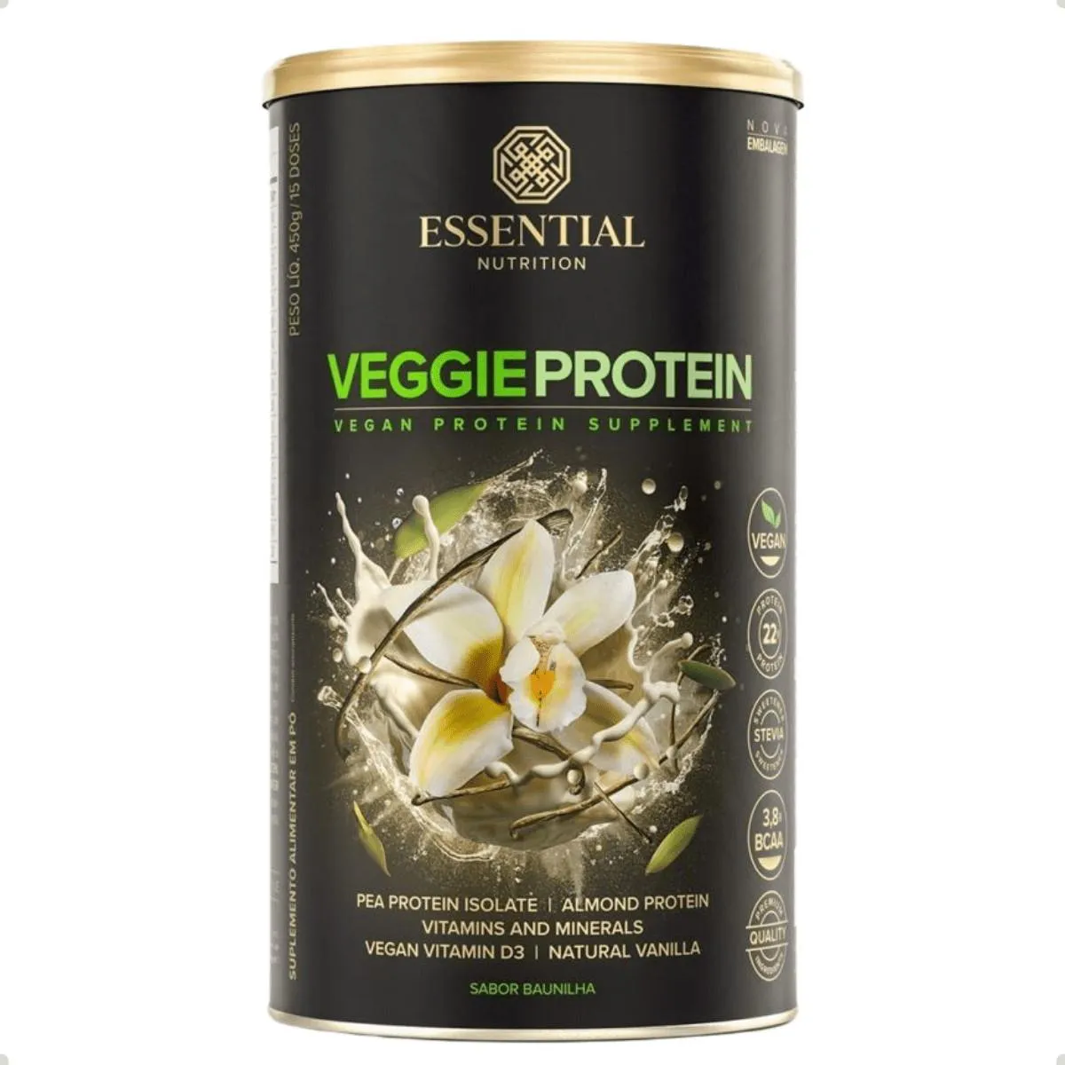 VEGAN PROTEIN VEGGIE ESSENTIAL NUTRITION Baunilha 450g