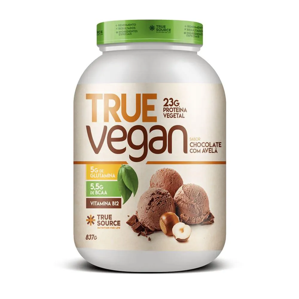 TRUE VEGAN PROTEINA VEGETAL 837G VEGANA TRUE SOURCE Chocolate COM Avelã