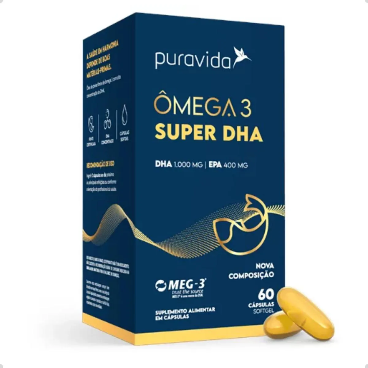 ÔMEGA 3 SUPER DHA 60 CáPSULAS PURA VIDA Natural