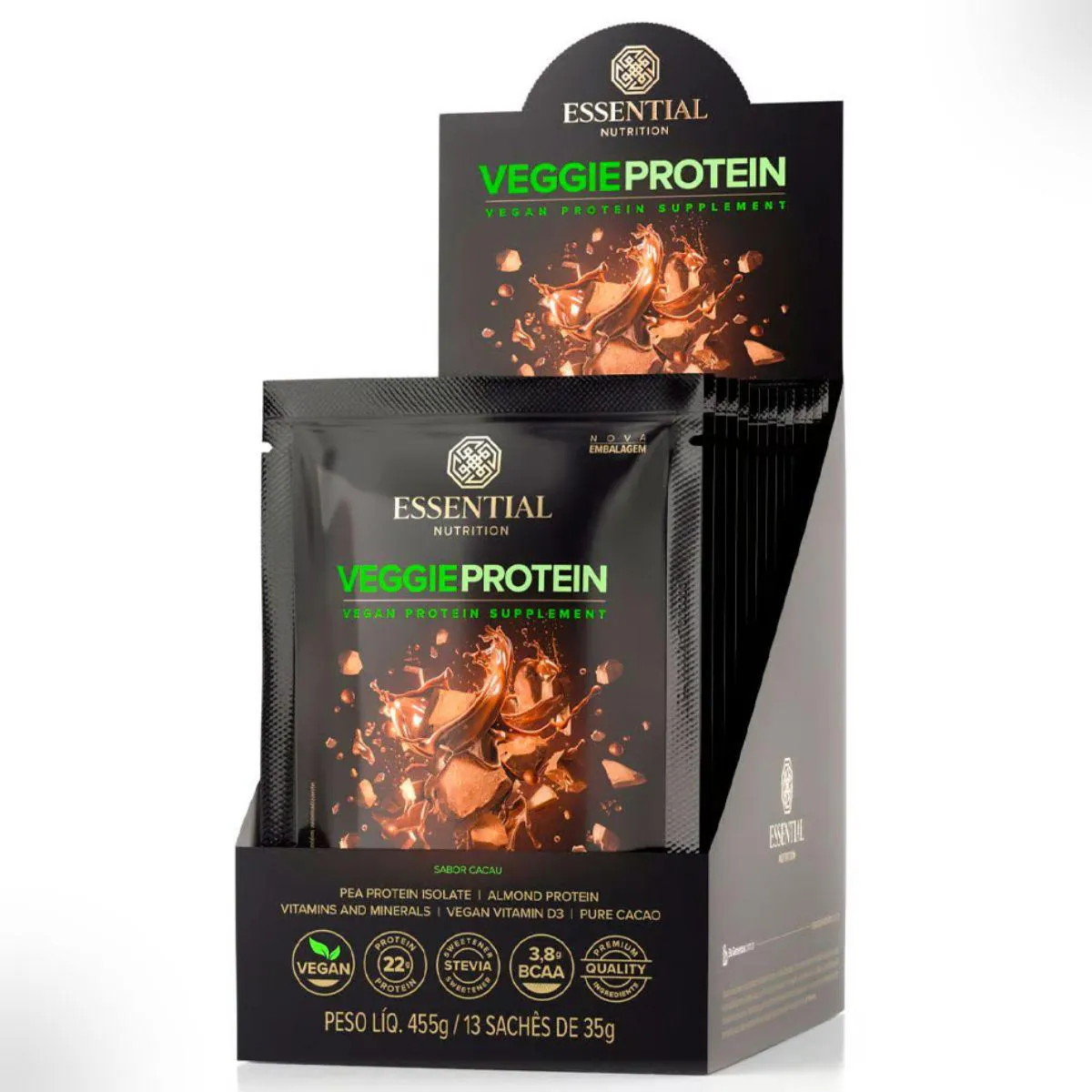 VEGGIE PROTEIN DISPLAY SACHêS  ESSENTIAL Cacau 35G 455g