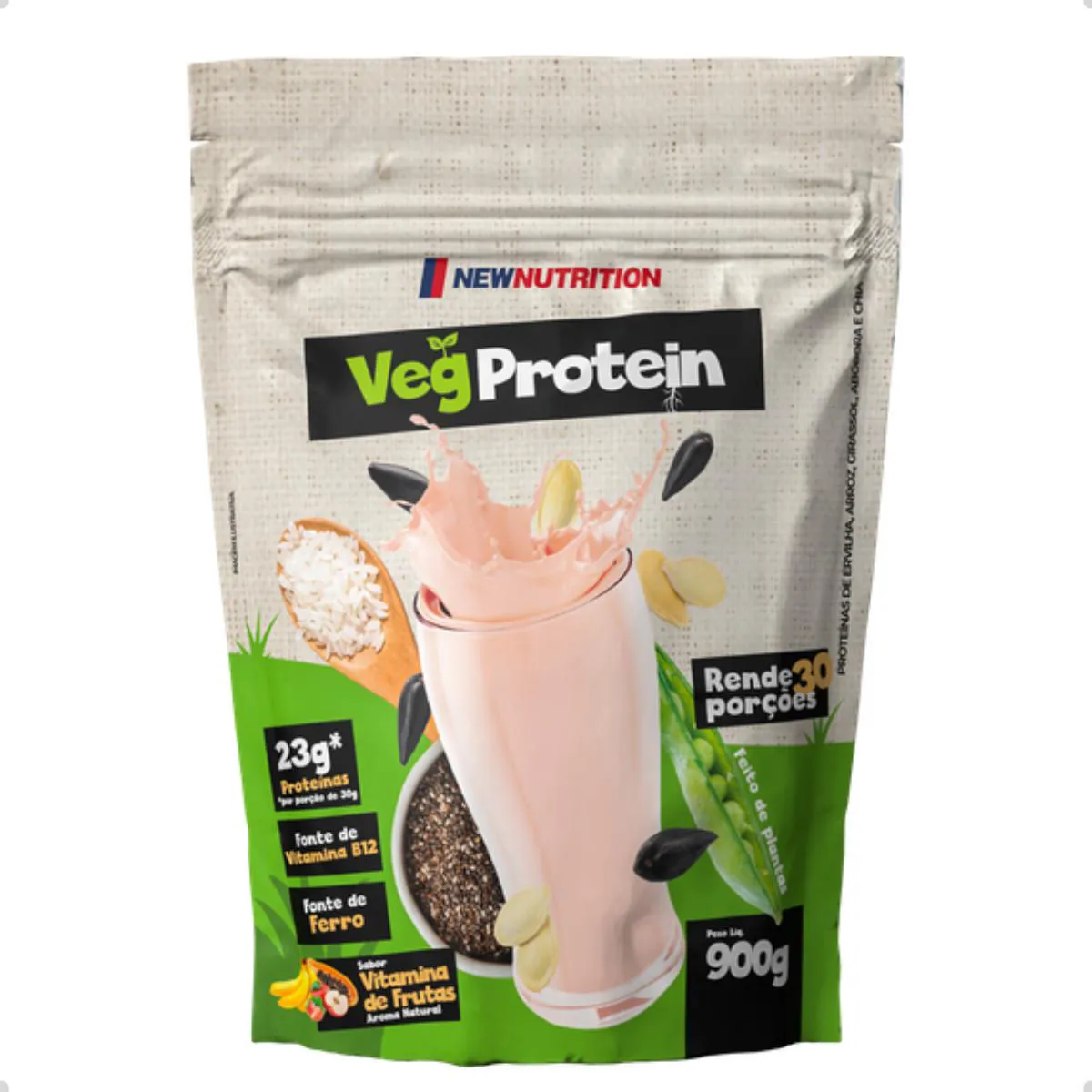 VEG PROTEIN PLANT FONTE DE FERRO E B12 NEW NUTRITION Vitamina DE Frutas