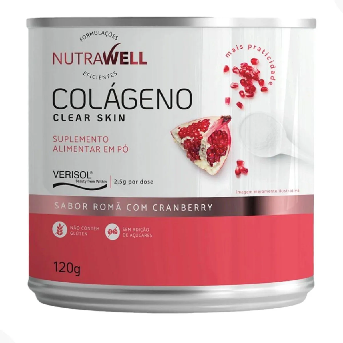 COLAGENO CLEAR SKIN VERISOL PELE CABELO UNHA 120G NUTRAWELL Romã COM Cranberry