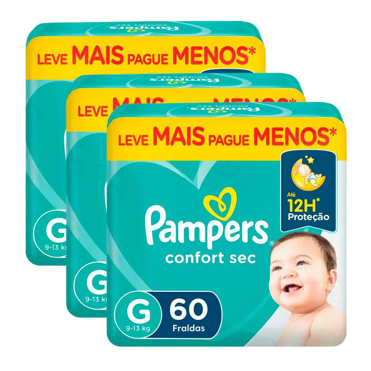 Kit Fralda Pampers Confort Sec G 3 Pacotes de 60 unidades cada