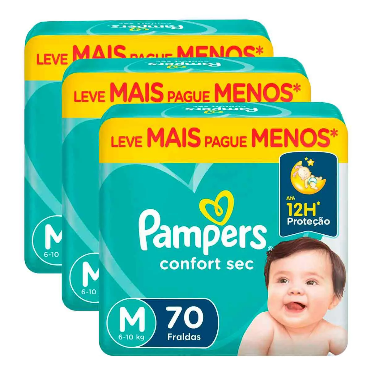 Kit Fralda Pampers Confort Sec M 3 Pacotes de 70 unidades cada