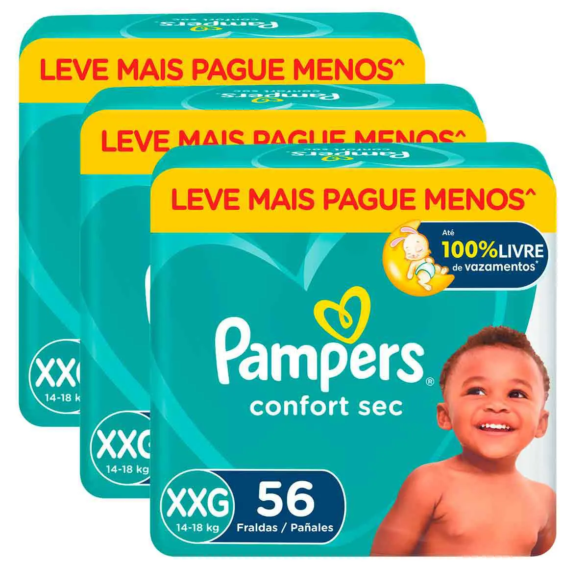 Kit Fralda Pampers Confort Sec XXG 3 Pacotes de 56 unidades cada